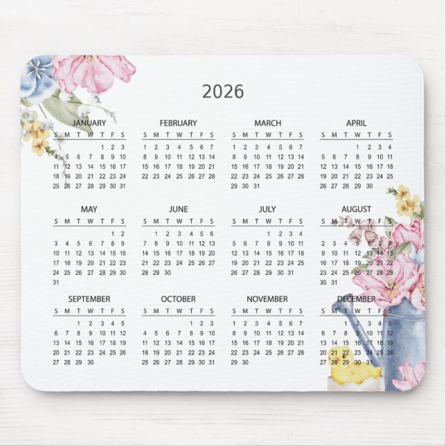 Alfombrilla De Ratón Simple Elegant Botanical 2026 Calendar | Mousepad (Frente)