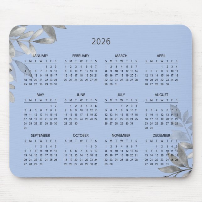 Alfombrilla De Ratón Simple Elegant Botanical 2026 Calendar | Mousepad (Frente)