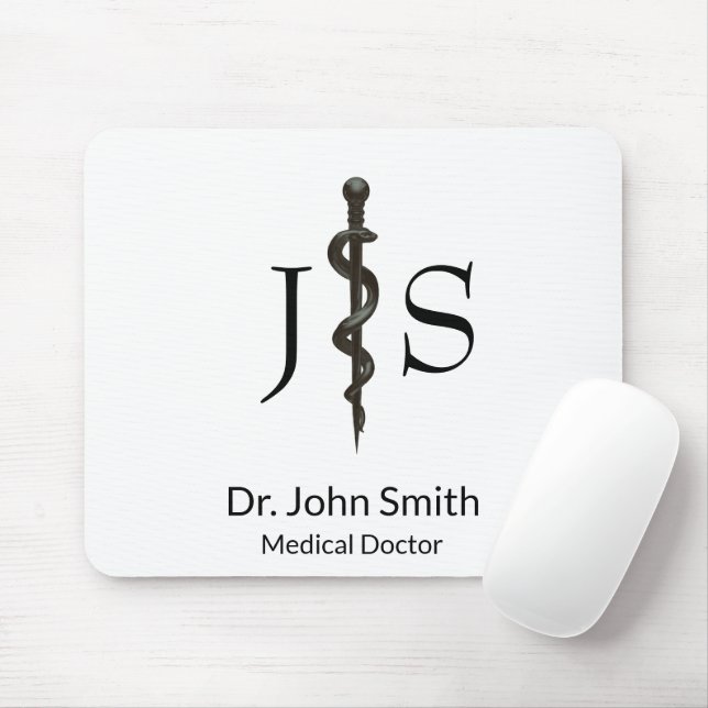 Alfombrilla De Ratón Simple Medical Asclepius Professional Black White (Con ratón)