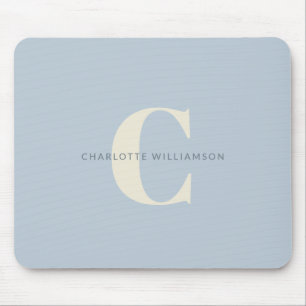 Alfombrilla De Ratón Simple Monograma Personalizado y Nombre en Azul   
