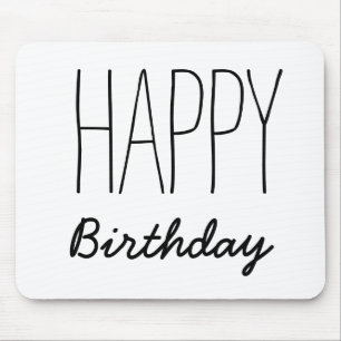 Alfombrilla De Ratón Simple Tipografía Feliz De Cumpleaños En Blanco 