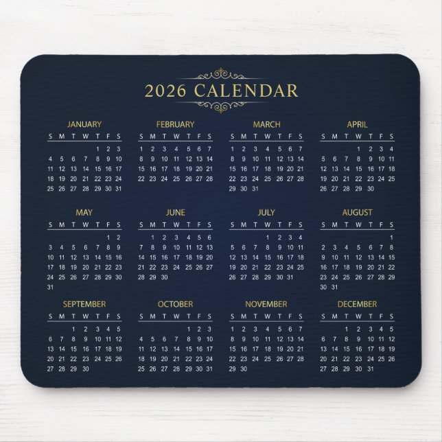 Alfombrilla De Ratón Simple Yet Elegant 2026 Calendar | Mousepad (Frente)