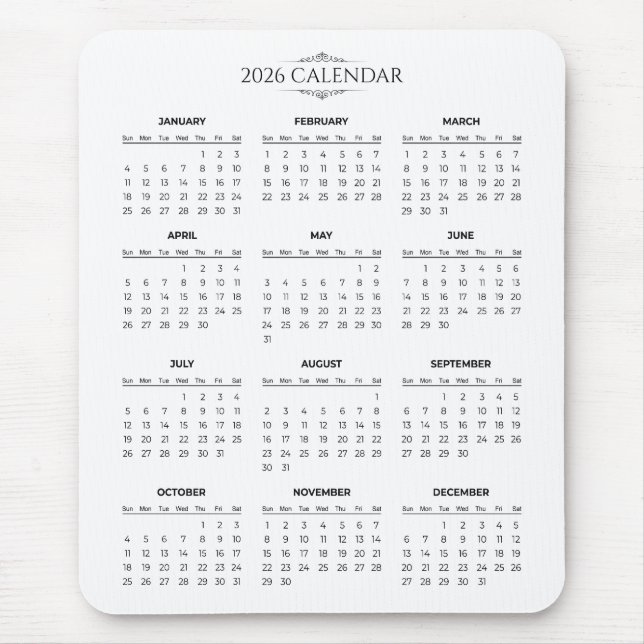 Alfombrilla De Ratón Simple Yet Elegant 2026 Calendar | Mousepad (Frente)