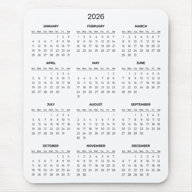 Alfombrilla De Ratón Simple Yet Elegant 2026 Calendar | Mousepad (Frente)