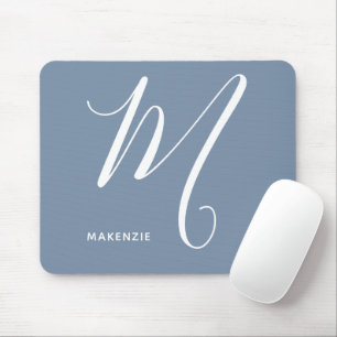 Alfombrilla De Ratón Simply Monogrammed Script Letter M Blue & White