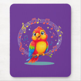 Alfombrilla De Ratón **Singing Parrot – Cute Parrot Singing Illustratio