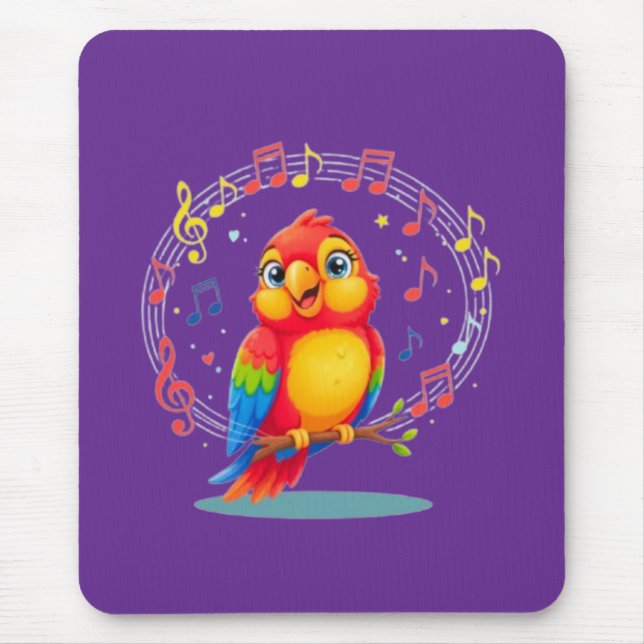Alfombrilla De Ratón **Singing Parrot – Cute Parrot Singing Illustratio (Frente)