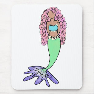 Alfombrilla De Ratón sirena arcoíris rosa azul morado verde negro rizad