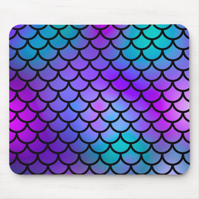 Alfombrilla De Ratón Sirena azul rosa morado verde azulada escalas Fant (Frente)