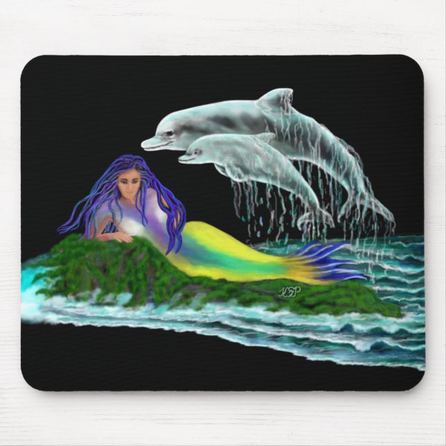 Alfombrilla De Ratón Sirena con delfines (Frente)