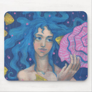 Alfombrilla De Ratón Sirena pequeña, arte de fantasía subacuático, azul