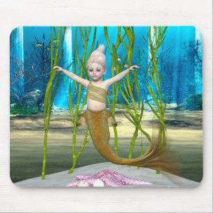Alfombrilla De Ratón Sirena Pequeña Fantasía Niña, Océano Azul