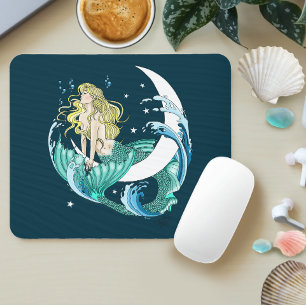 Alfombrilla De Ratón Sirena Rubia Luna Creciente Arte Fantasía Deco
