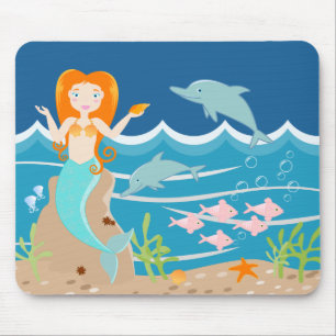 Alfombrilla De Ratón Sirena y delfines en la fiesta de cumpleaños del m