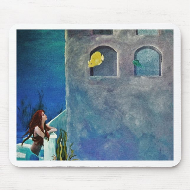 Alfombrilla De Ratón Sirena y peces en el castillo submarino (Frente)