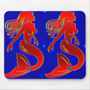 Alfombrilla De Ratón sirenas rojas en mousepad azul