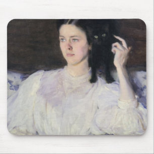 Alfombrilla De Ratón Sita y Sarita, o chica joven con un gato