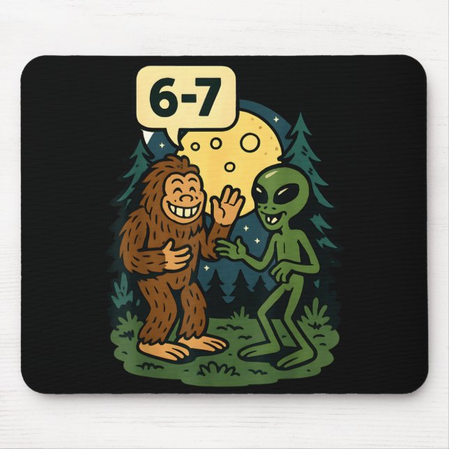 Alfombrilla De Ratón Six Seven Funny Bigfoot And Alien 67 Viral Meme Sa (Frente)