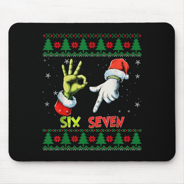 Alfombrilla De Ratón Six Seven Skeleton Meme Christmas Ugly Sweater 67  (Frente)