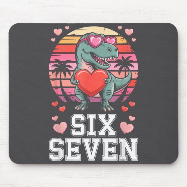 Alfombrilla De Ratón Six Seven Valentine’s Day Dinosaur T-rex For Kids  (Frente)