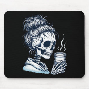 Alfombrilla De Ratón Skeleton Beber café Messy Bun Women Halloween