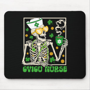Alfombrilla De Ratón Skeleton Cvicu Enfermera Café Shamrock St Patricks