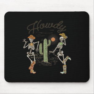 Alfombrilla De Ratón Skeleton Dancing Howdy Skeleton Cowboy Boots Gorra