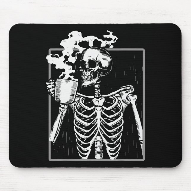 Alfombrilla De Ratón Skeleton Drinking Coffee Lover Funny Halloween Sku (Frente)