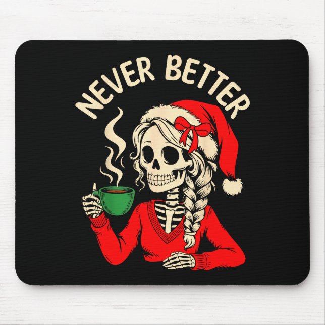 Alfombrilla De Ratón Skeleton Girl Santa Drinking Coffee Xmas Funny Sku (Frente)