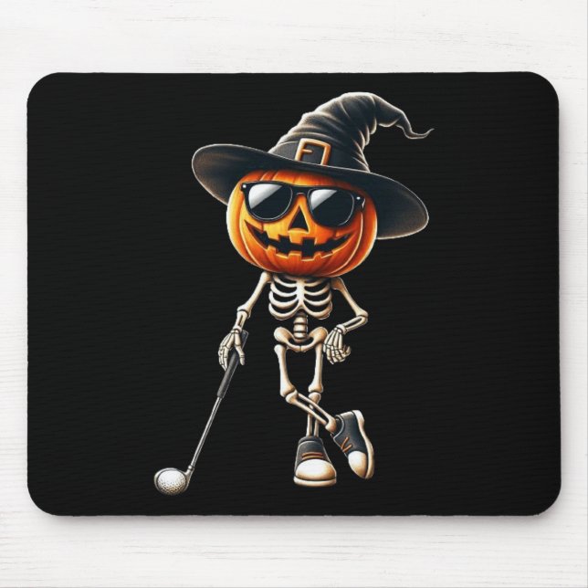 Alfombrilla De Ratón Skeleton Golf Pumpkin Golfing Golfer Halloween Cos (Frente)