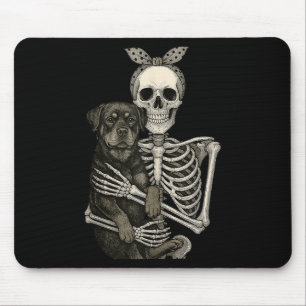 Alfombrilla De Ratón Skeleton Holding Rottweiler Dog Funny Lazy Hallowe
