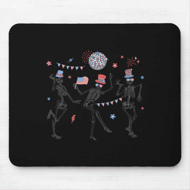 Alfombrilla De Ratón Skeleton Retro 4 De Julio Esqueletos De Bandera Am (Frente)