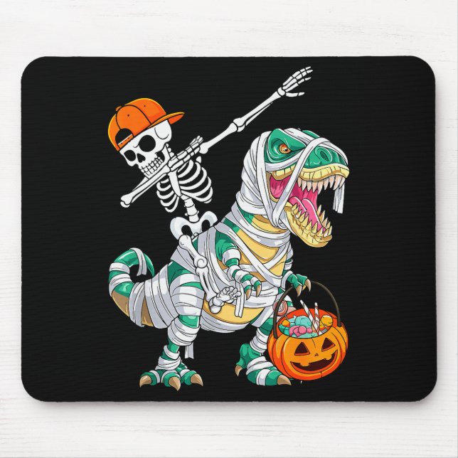 Alfombrilla De Ratón Skeleton Riding Dancing Dab Dinosaur T Rex Hallowe (Frente)