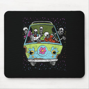 Alfombrilla De Ratón Skeleton Riding Hippie Van Halloween Costume Retro