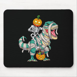 Alfombrilla De Ratón Skeleton Riding Mummy Dinosaur T rex Halloween Pum