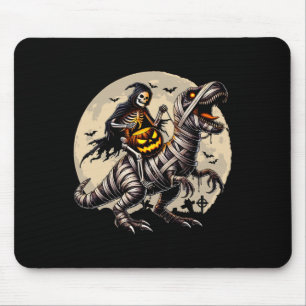 Alfombrilla De Ratón Skeleton Riding Mummy Dinosaur T Rex Pumpkin Funny