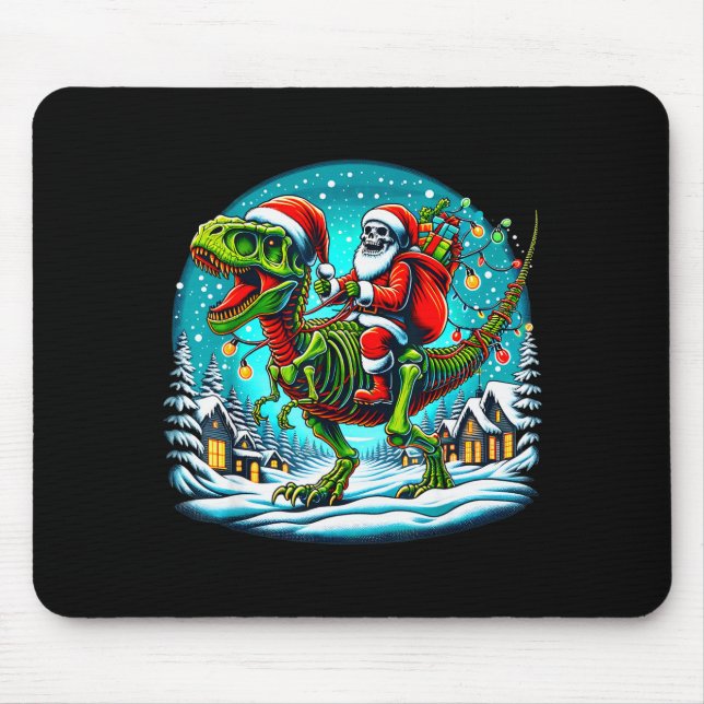 Alfombrilla De Ratón Skeleton Santa Riding T Rex Dinosaur Funny Christm (Frente)
