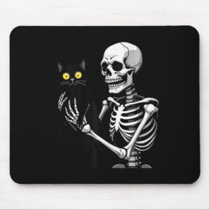 Alfombrilla De Ratón Skeleton Sostenía Un Gato Cute Gato Negro Hallowee
