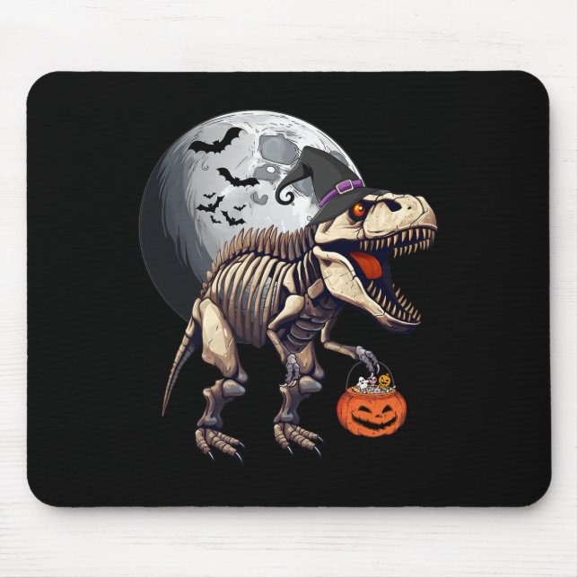 Alfombrilla De Ratón Skeleton T Rex Dinosaur Fun Halloween Calabaza Niñ (Frente)