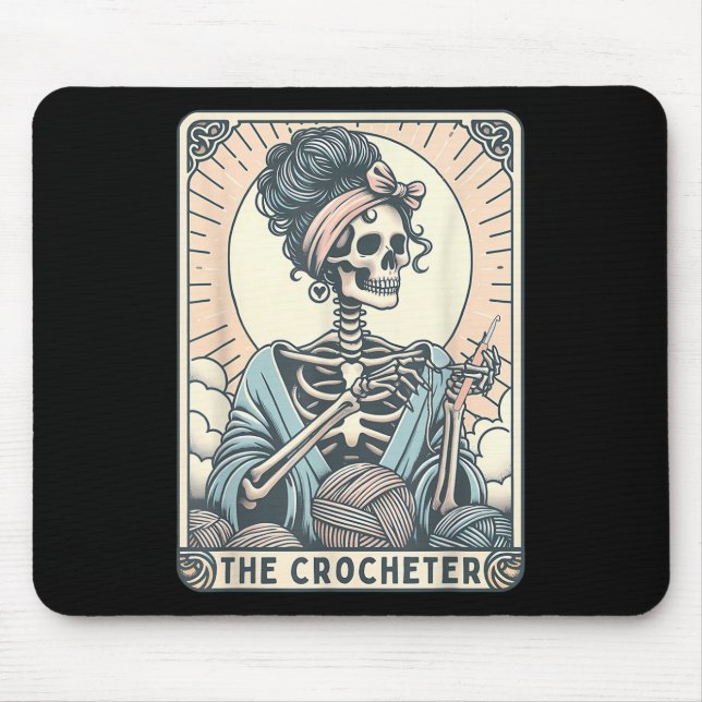 Alfombrilla De Ratón Skeleton The Crocheter Mom Tarot Card Knitter Croc (Frente)