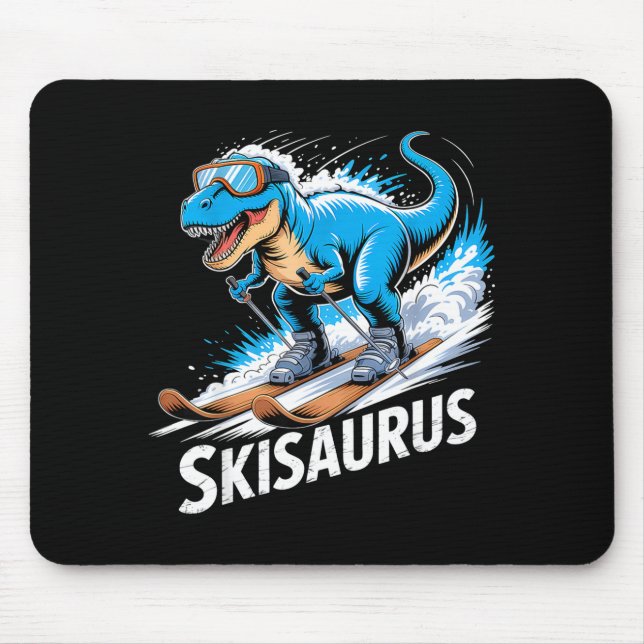 Alfombrilla De Ratón Ski Dinosaur Winter Sport Skier Dino Funny Skiing  (Frente)