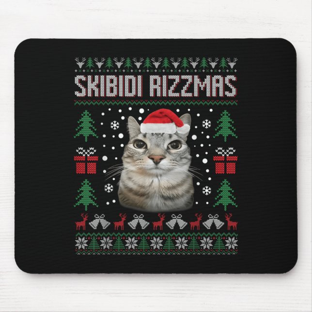 Alfombrilla De Ratón Skibidi Rizzmas Funny Silly Staring Cat Ugly Sweat (Frente)