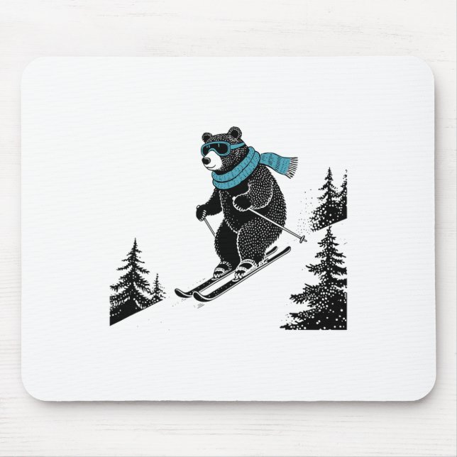 Alfombrilla De Ratón Skiing Bear, Funny Wintersports, Dad Ski Slope, Fu (Frente)