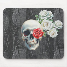Alfombrilla De Ratón Skull and Roses Wood Texture Mouse Pad