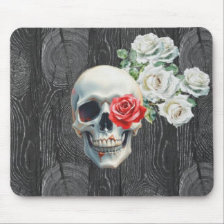 Alfombrilla De Ratón Skull and Roses Wood Texture Mouse Pad