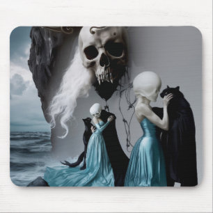 Alfombrilla De Ratón Skull Black Cat Shadow Work Occult Witchy AI Art