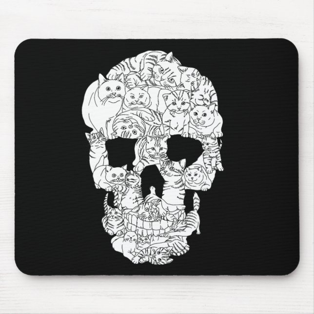 Alfombrilla De Ratón Skull Cat Kitty Skeleton Halloween Punk de Gótico  (Frente)