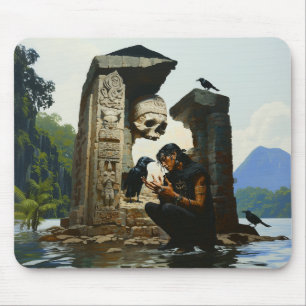 Alfombrilla De Ratón Skull Raven Sepulcher Witchy Dark Occult AI Art