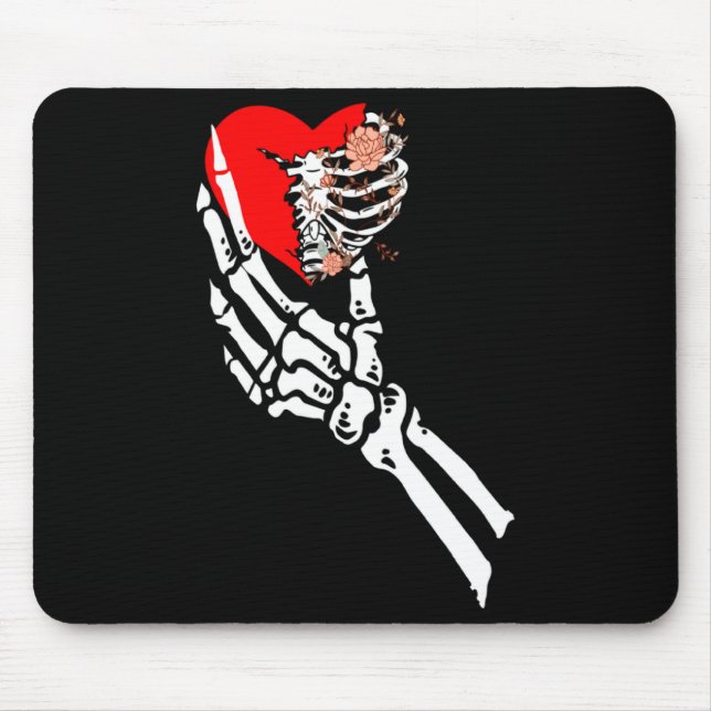 Alfombrilla De Ratón Skull Skeleton Hand Holding Red Heart Love Valenti (Frente)