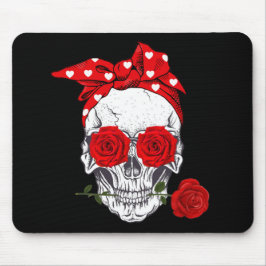 Alfombrilla De Ratón Skull Valentine con rosas rojas